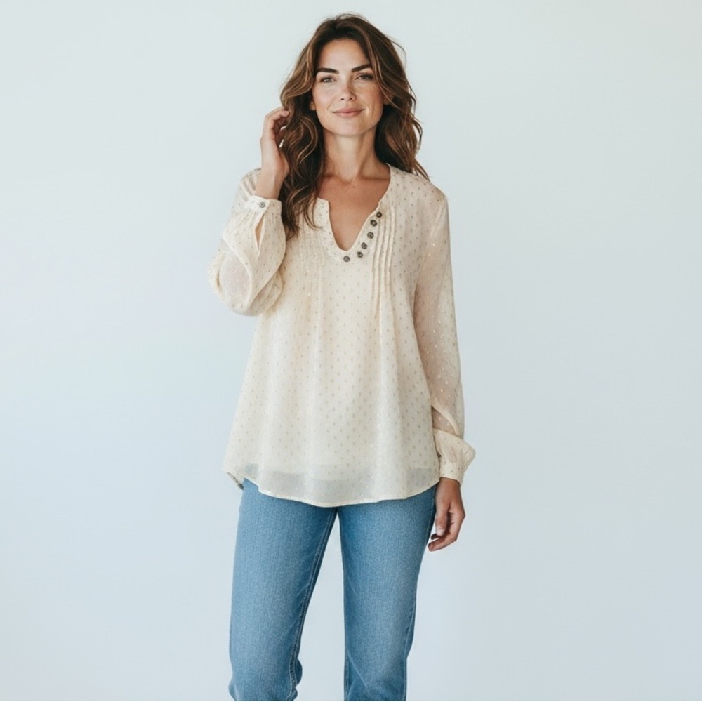 Vintage Plenty by Tracy Reese Cream Blouse with Gold Accents